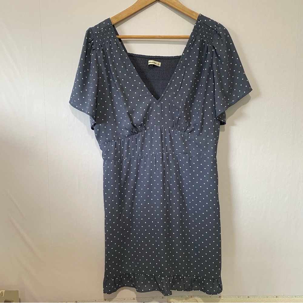Abercrombie &‎ Fitch Polka Dot Mini Dress Blue Ruffle Hem Size Large Preppy - Picture 3 of 12